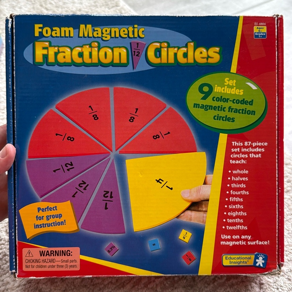 Educational 87 Piece Magnetic Foam Fraction Circles-Whole Through Twelfths